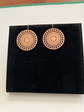 Round Filigree Drop Earrings - Copper